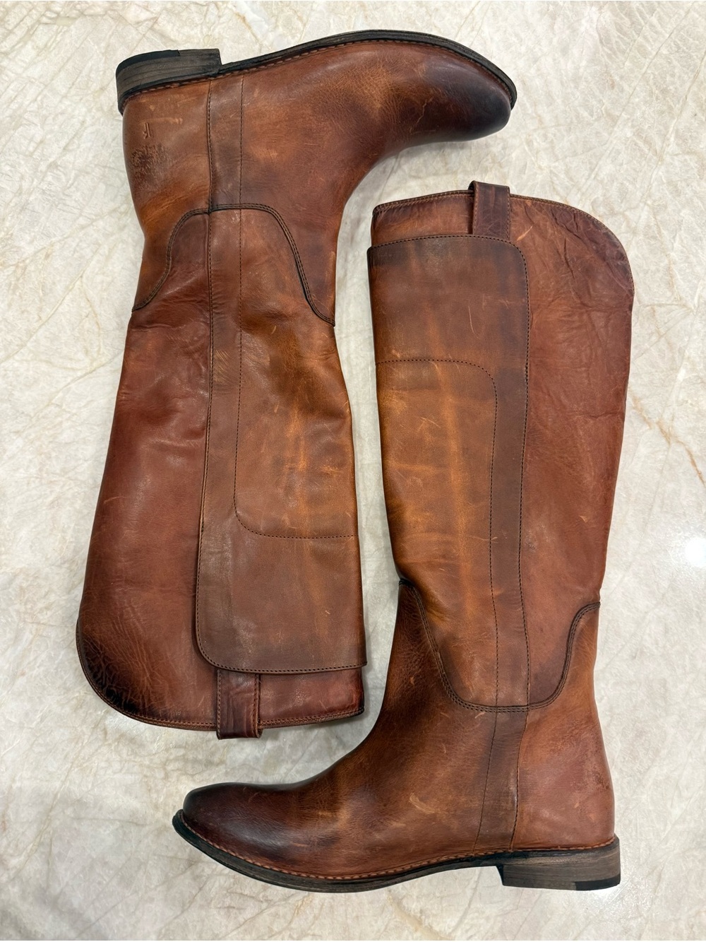 Frye Cognac Brown Antique Italian Leather Tall Riding Boots
